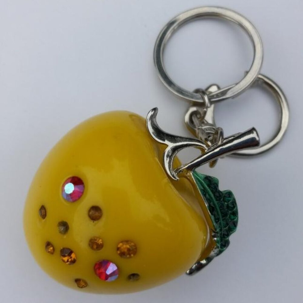 Women Apple Crystals Key Chain Keyring Handbag Purse Charm Pendant Accessory